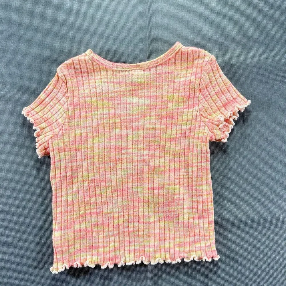 Old Navy Girls Size 2T Colorful Marled Rib Knit Lettuce Hem Short Sleeve Tee